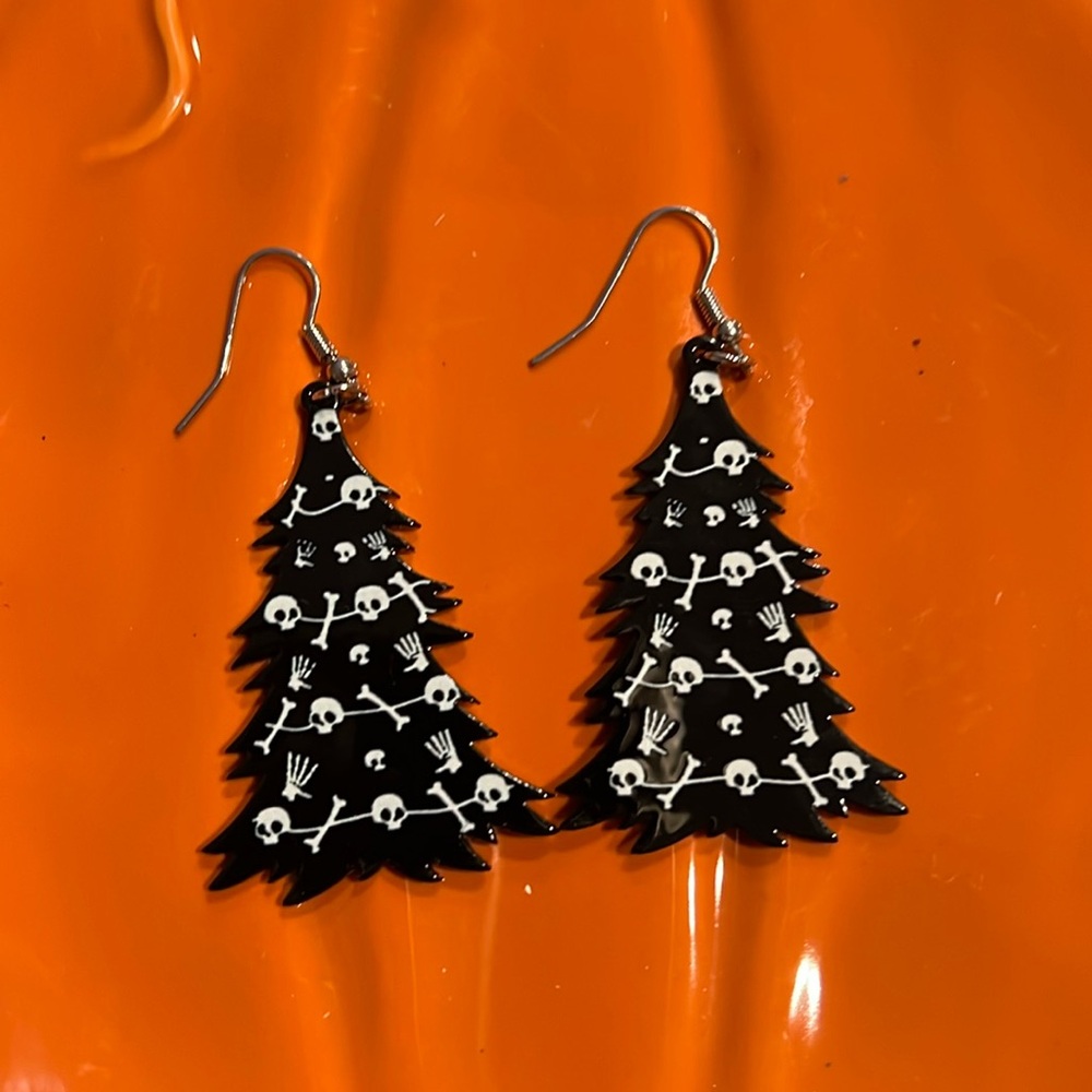 Halloween Goth Christmas Tree Acrylic Charm Earrings